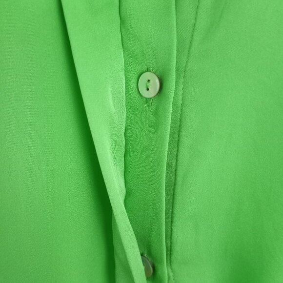 Nouvelle Silk95Five Green Silk Long Sleeve Button Up Tie Front Blouse - Picture 2 of 8